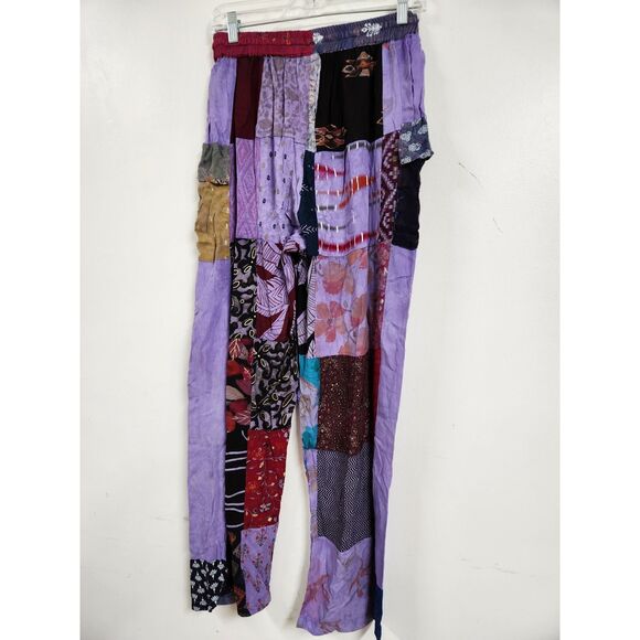 Ananta Patchwork Floral Multicolor Made in India Kantha Pull On Pants One Size - Picture 5 of 7